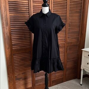 J. Crew Black Ruffle Sleeve Mini Dress